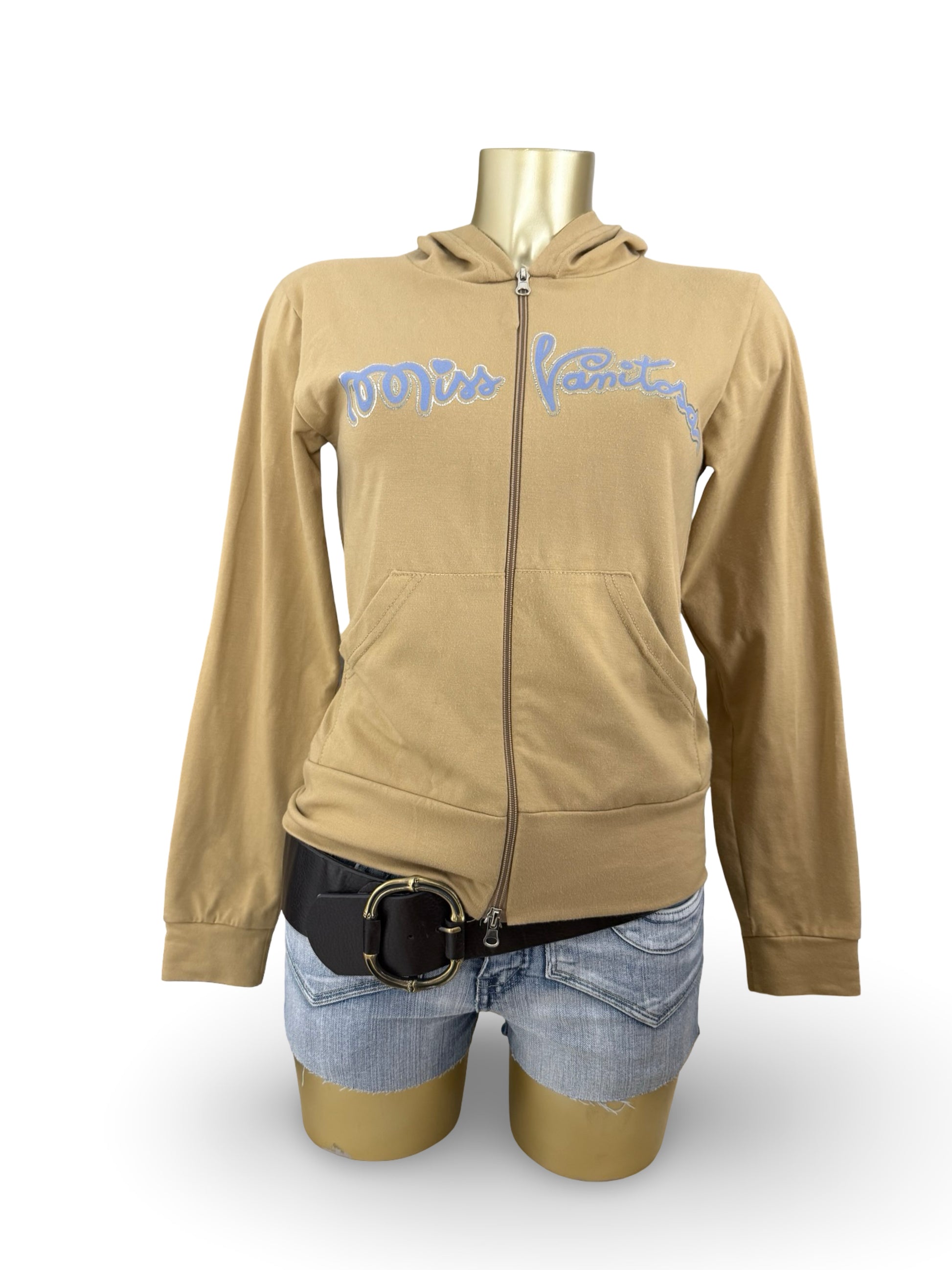 Beige logo zip up hoodie (M/L)