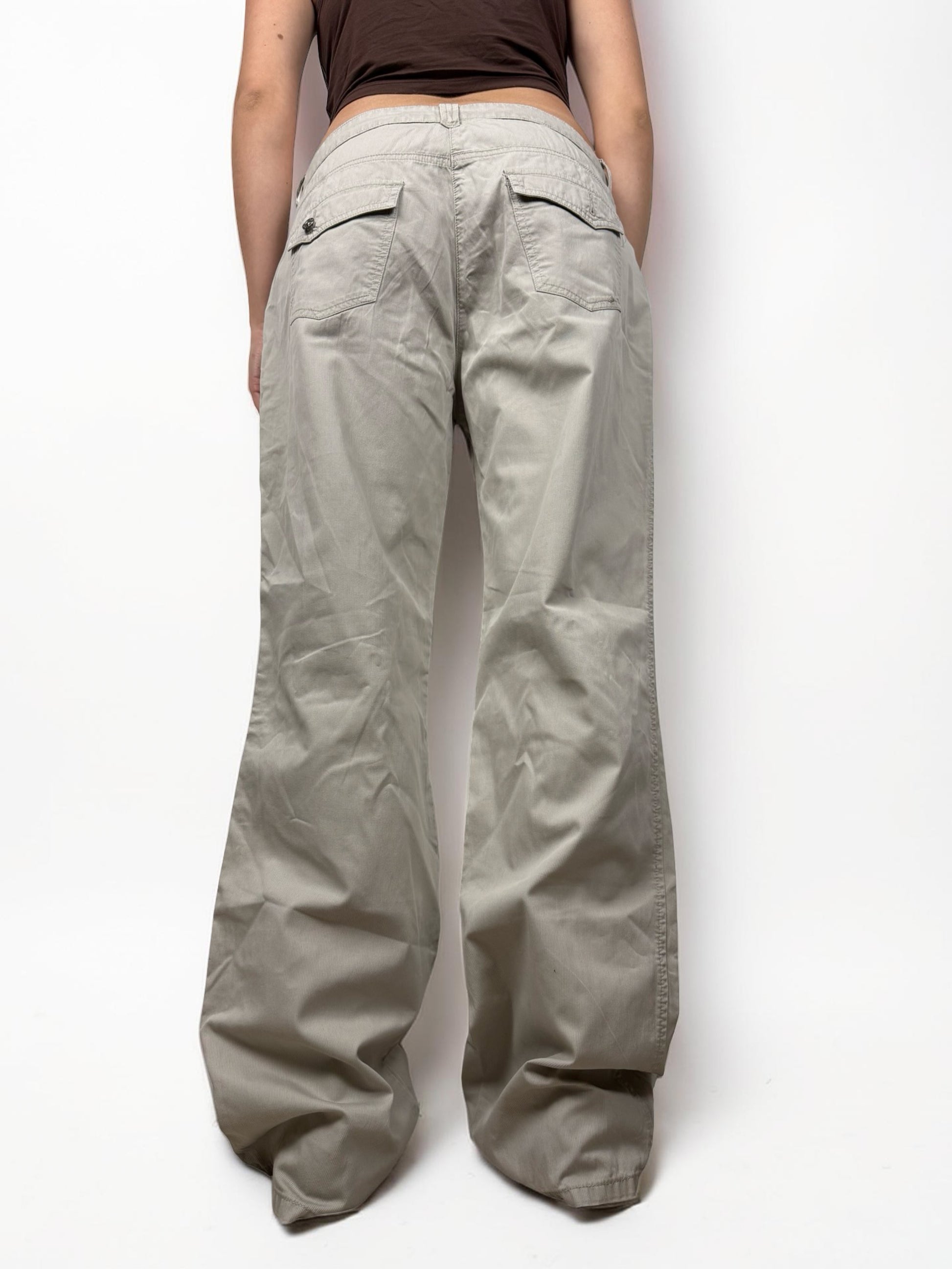 Beige cotton low rise baggy pants (L)