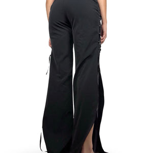 Black low waist office tie up flare pants (S/M)