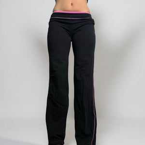 Black & pink cotton low rise flare pants (S/M)