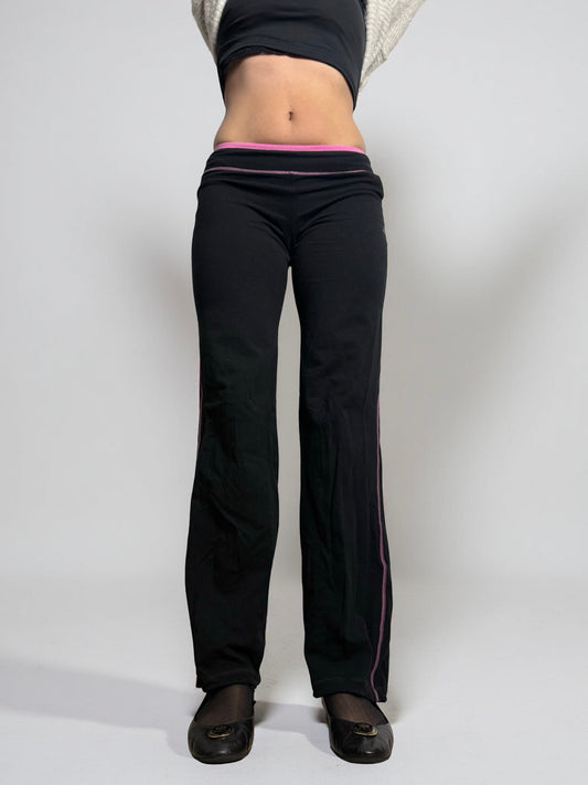 Black & pink cotton low rise flare pants (S/M)