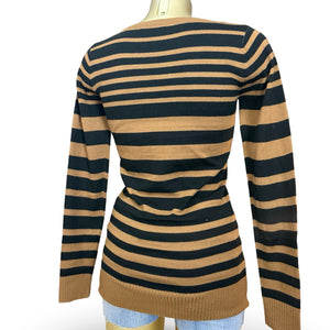 Beige striped super soft V neck jumper (S)