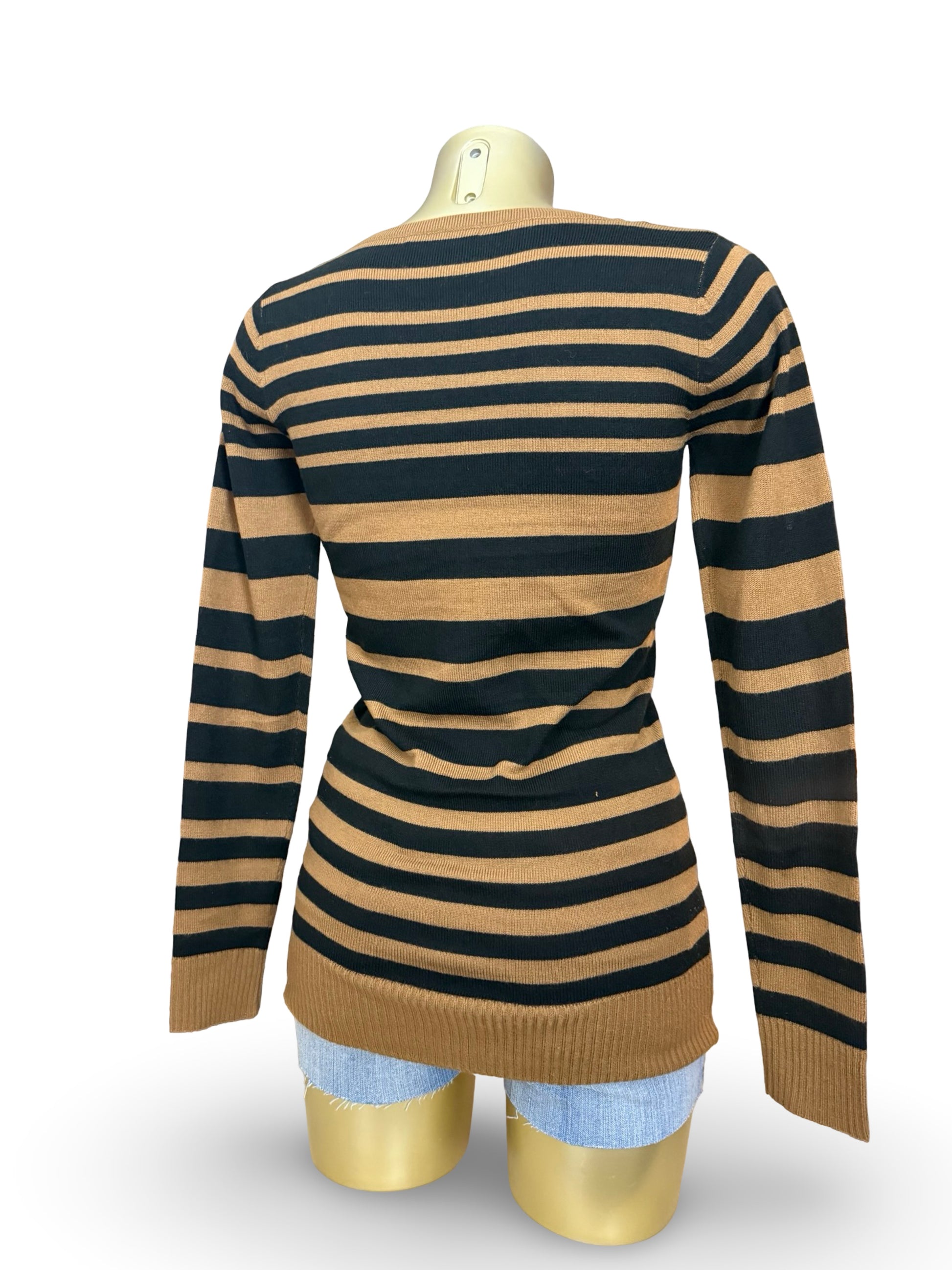 Beige striped super soft V neck jumper (S)