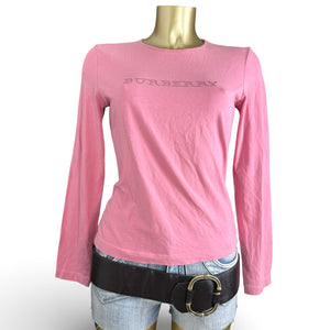 Pink cotton strass logo long sleeves top (L)
