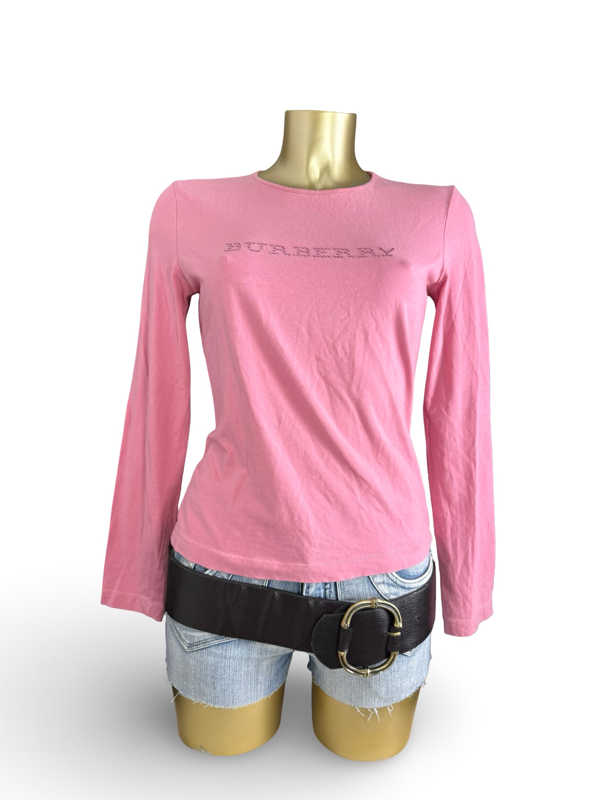 Pink cotton strass logo long sleeves top (L)