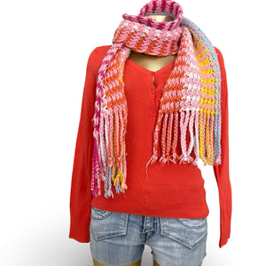 Multicolor pink striped knitted winter scarf