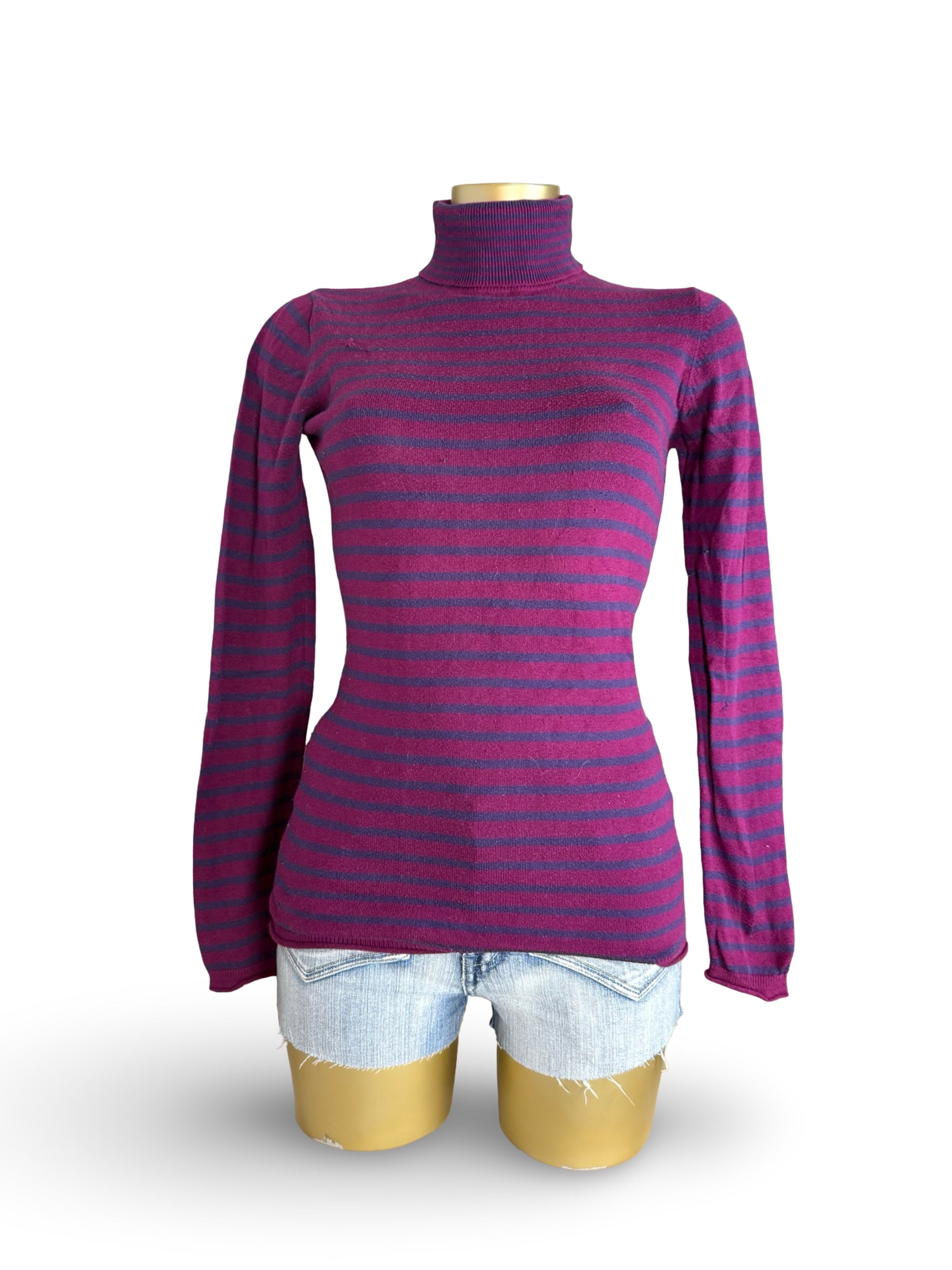 Pink striped turtleneck jumper (S)