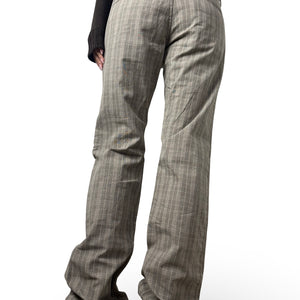 Brown check print low rise baggy pants (M)