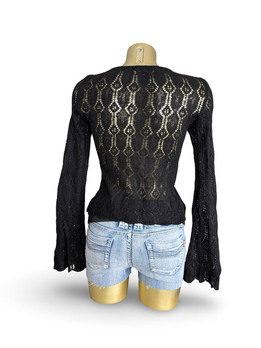 Black crochet super soft flared sleeves jumper (S/M)