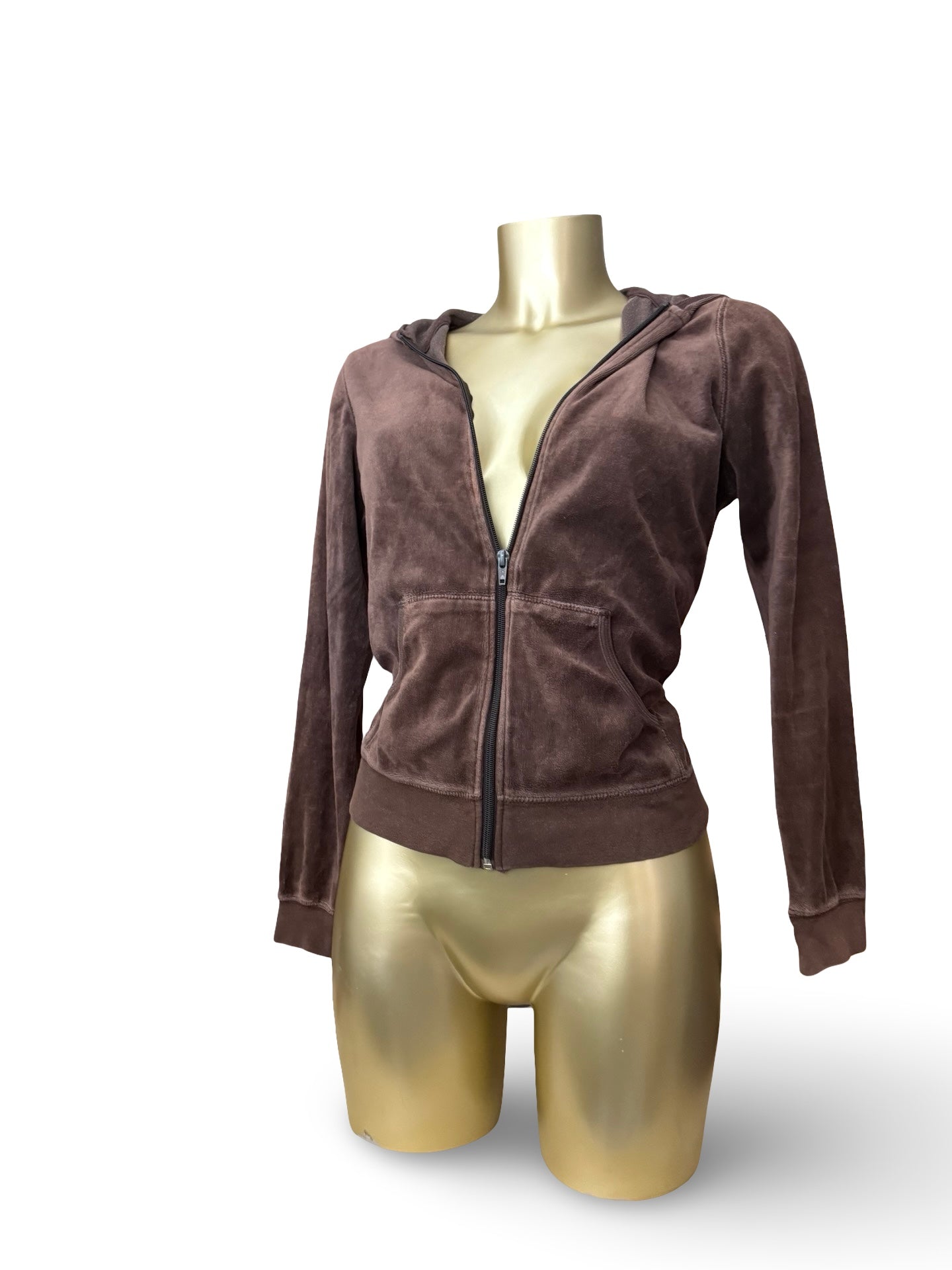 Brown velvet tight fit zip up hoodie (S)