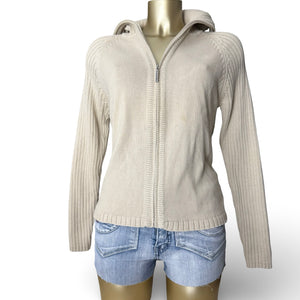 Beige zip up 100% cotton cardigan jumper (S/M)