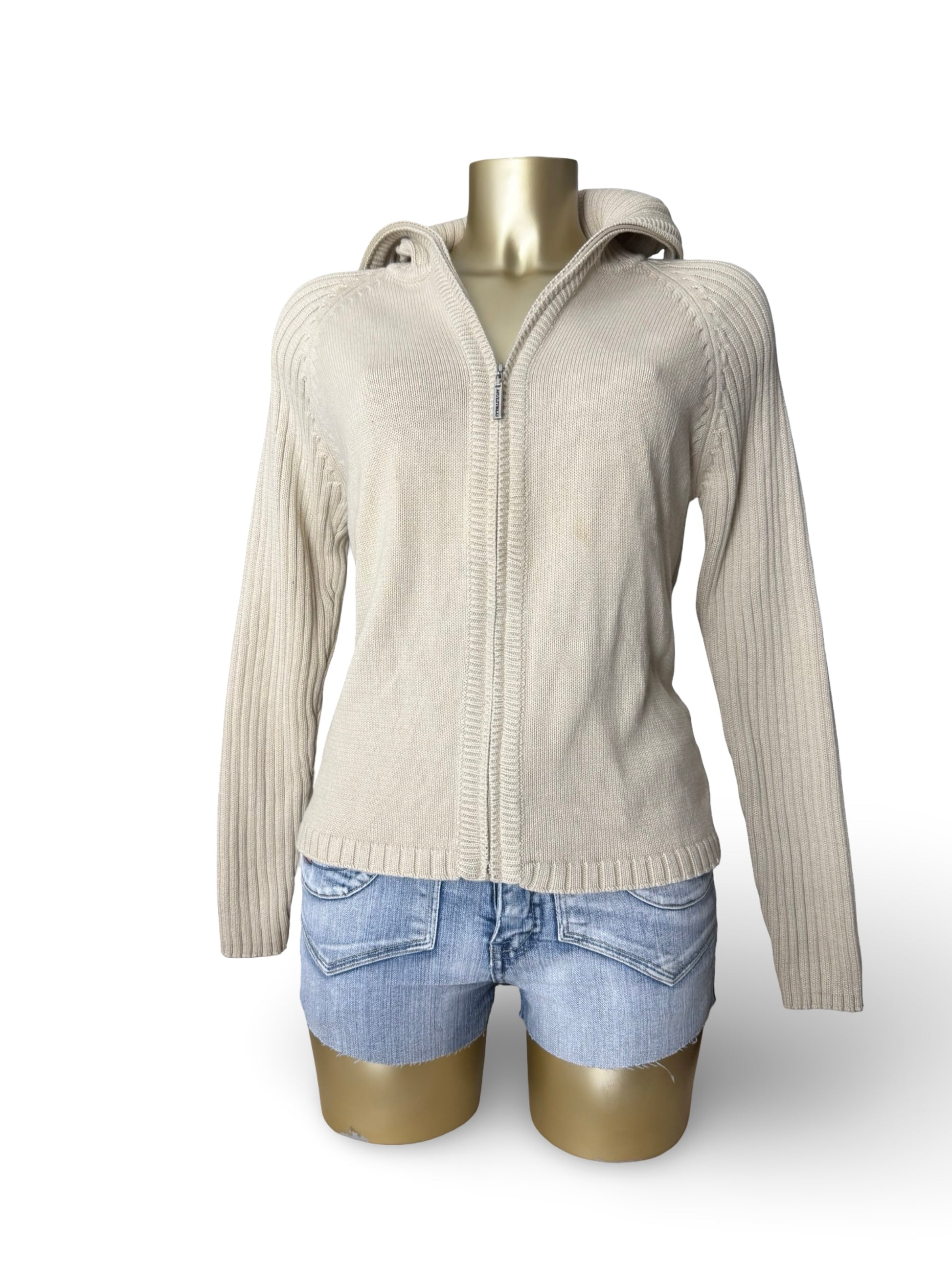 Beige zip up 100% cotton cardigan jumper (S/M)