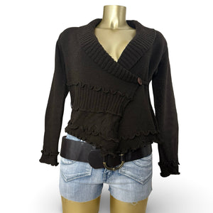Brown ruffles tie up cardigan jumper (S/M)