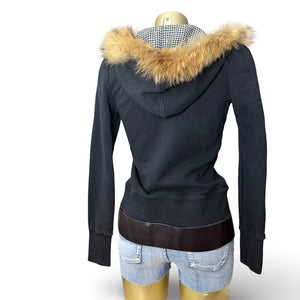 Black tight fit faux fur hooded jacket (XS/S)