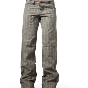 Brown check print low rise baggy pants (M)
