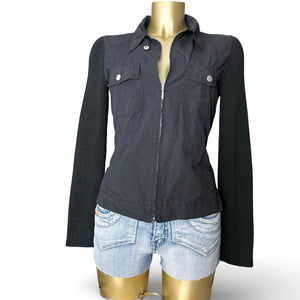 Black tight fit bi fabric biker jacket (L)