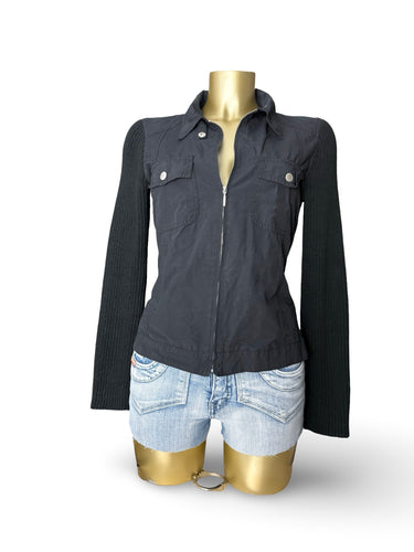 Black tight fit bi fabric biker jacket (L)