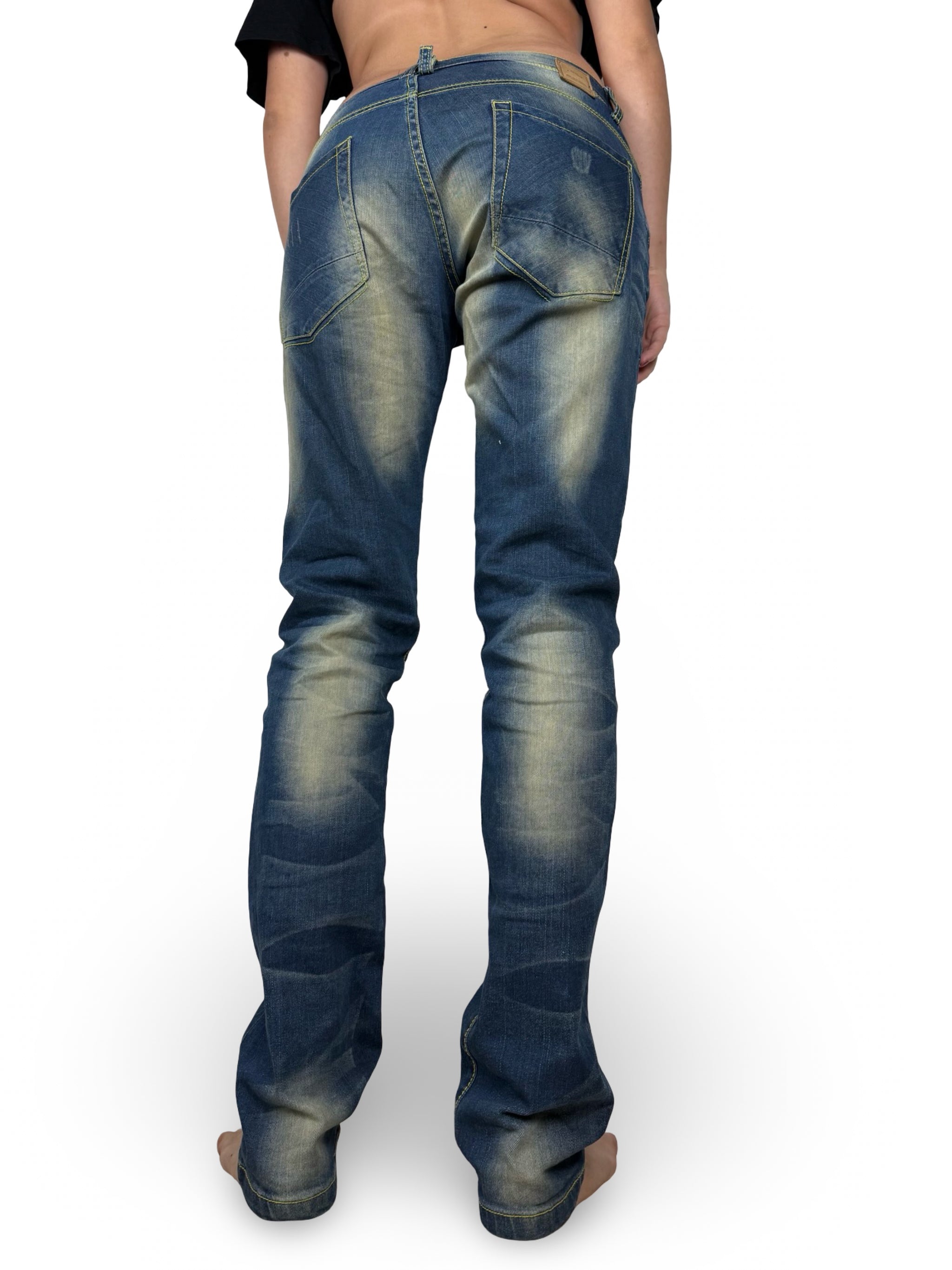 Blue denim low rise straight legs pants (S/M)