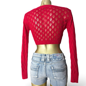Red crochet linen & cotton bolero top (S/M)