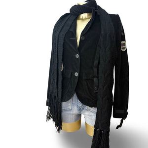 Black velvet ribbed biker jacket (S)