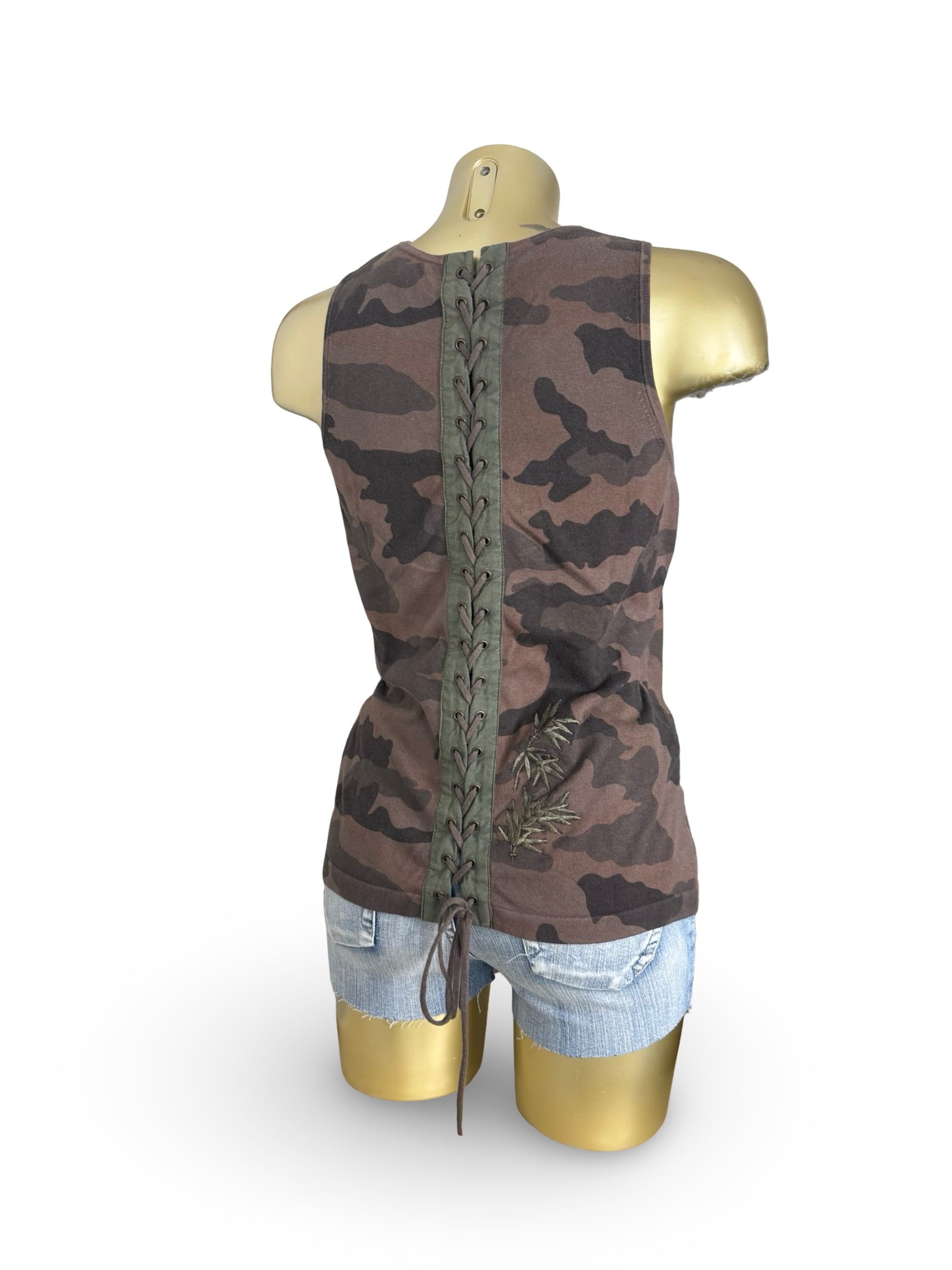 Brown camo lace up cotton tank top (M/L)