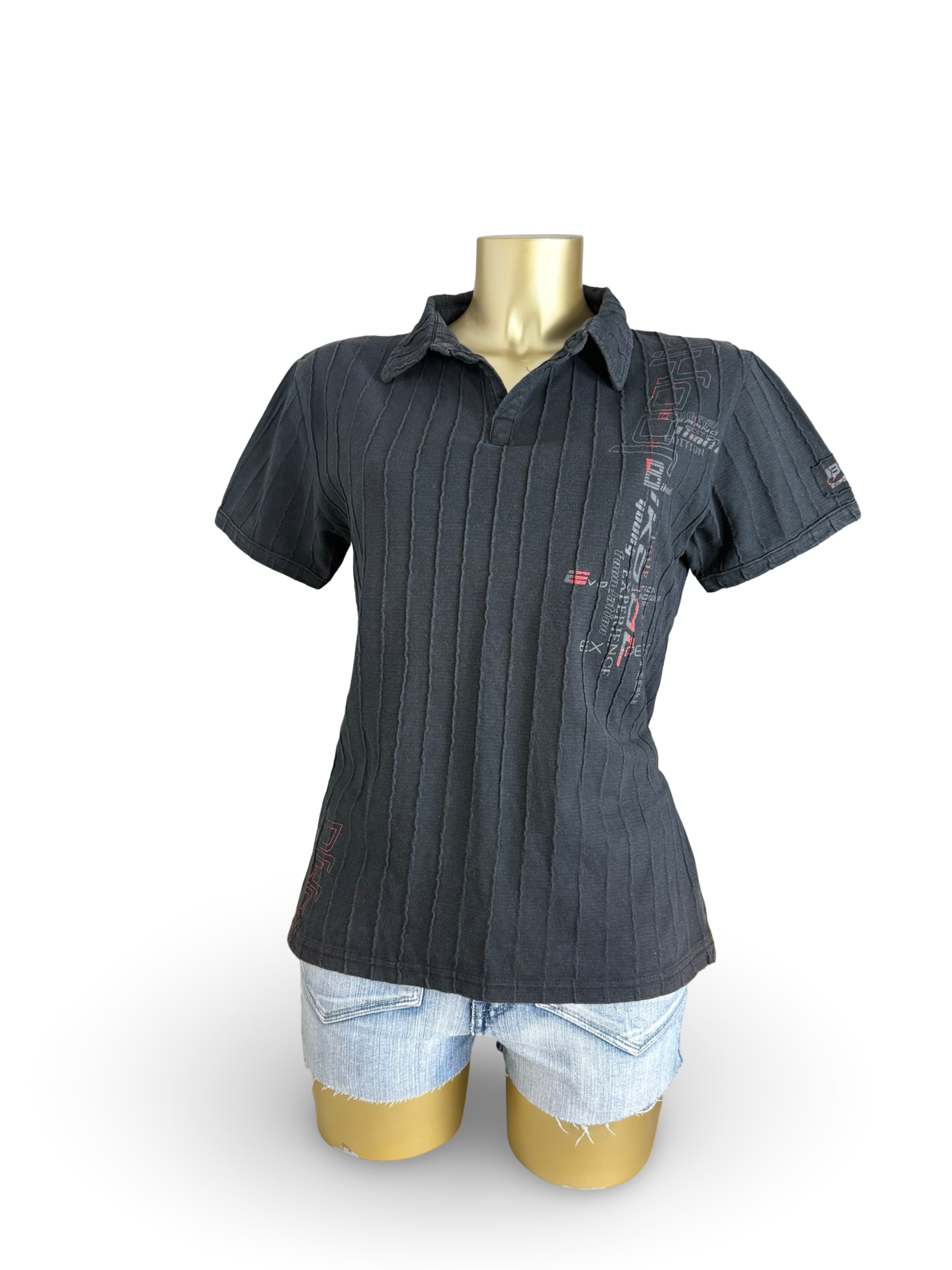 Black cotton polo tee (M)