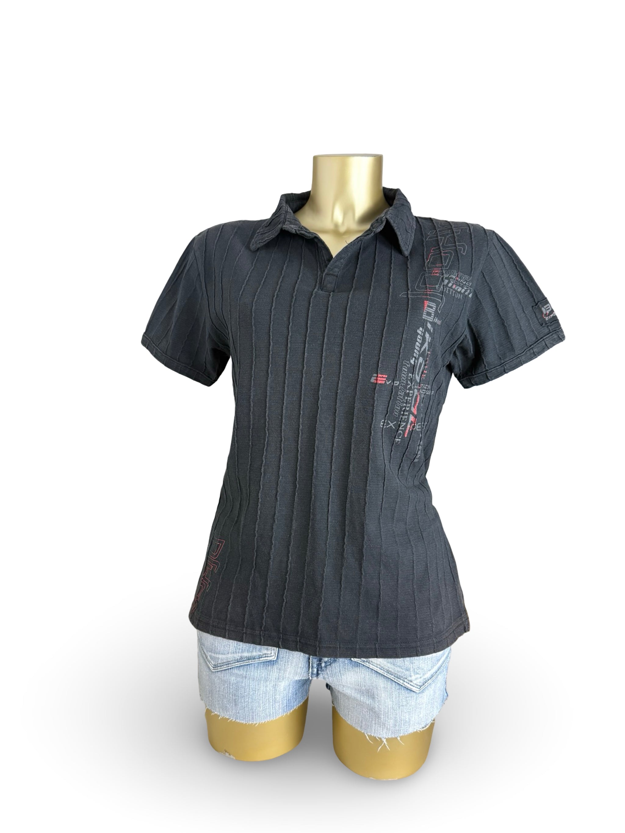 Black cotton polo tee (M)