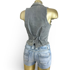Blue denim button up waistcoat sleeveless blazer (M)