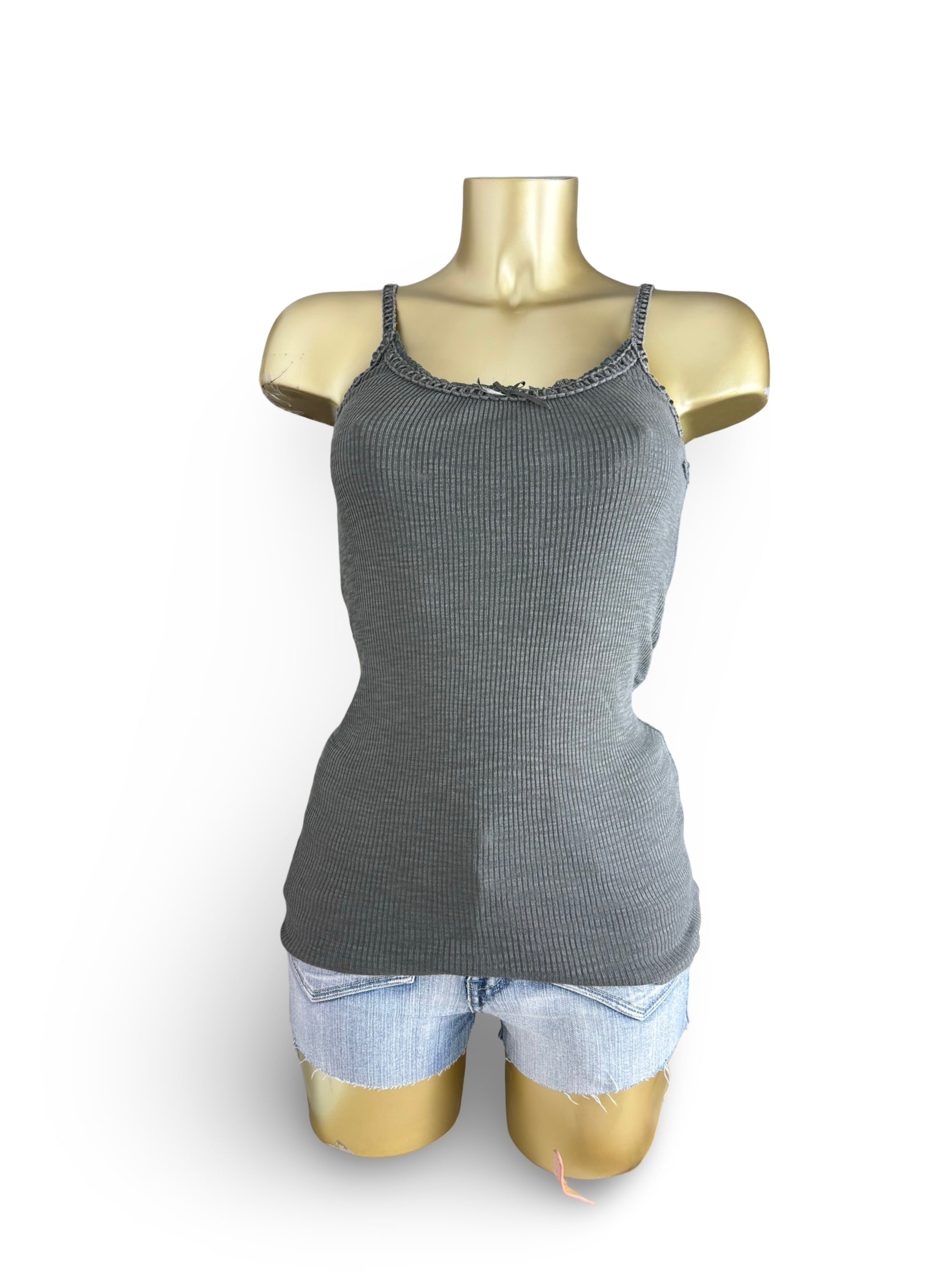 Khaki ribbed stretchy cami top (M)