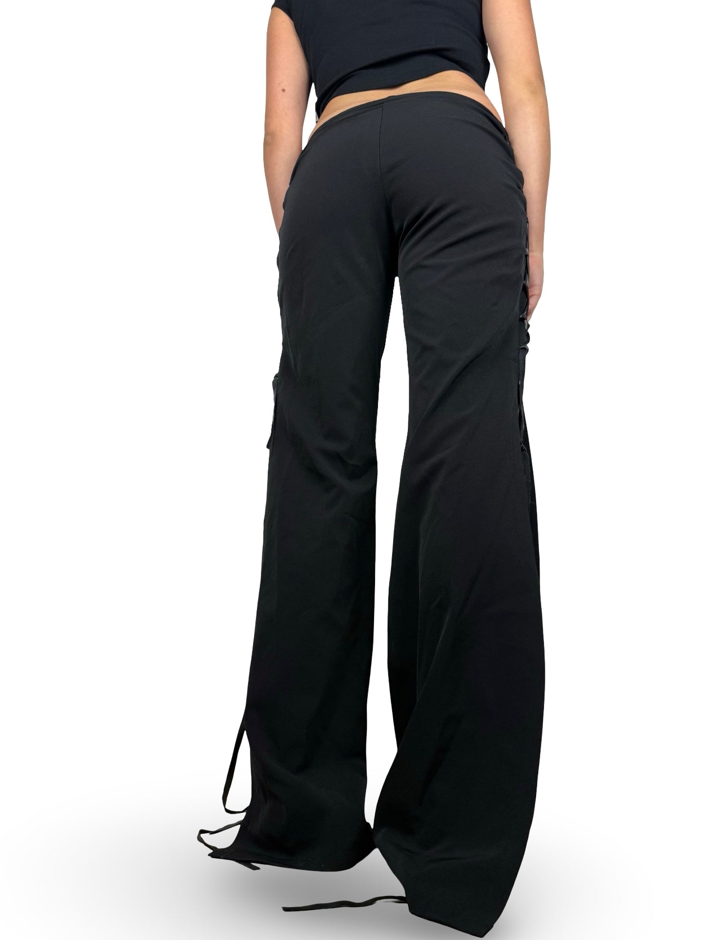 Black low waist office tie up flare pants (S/M)