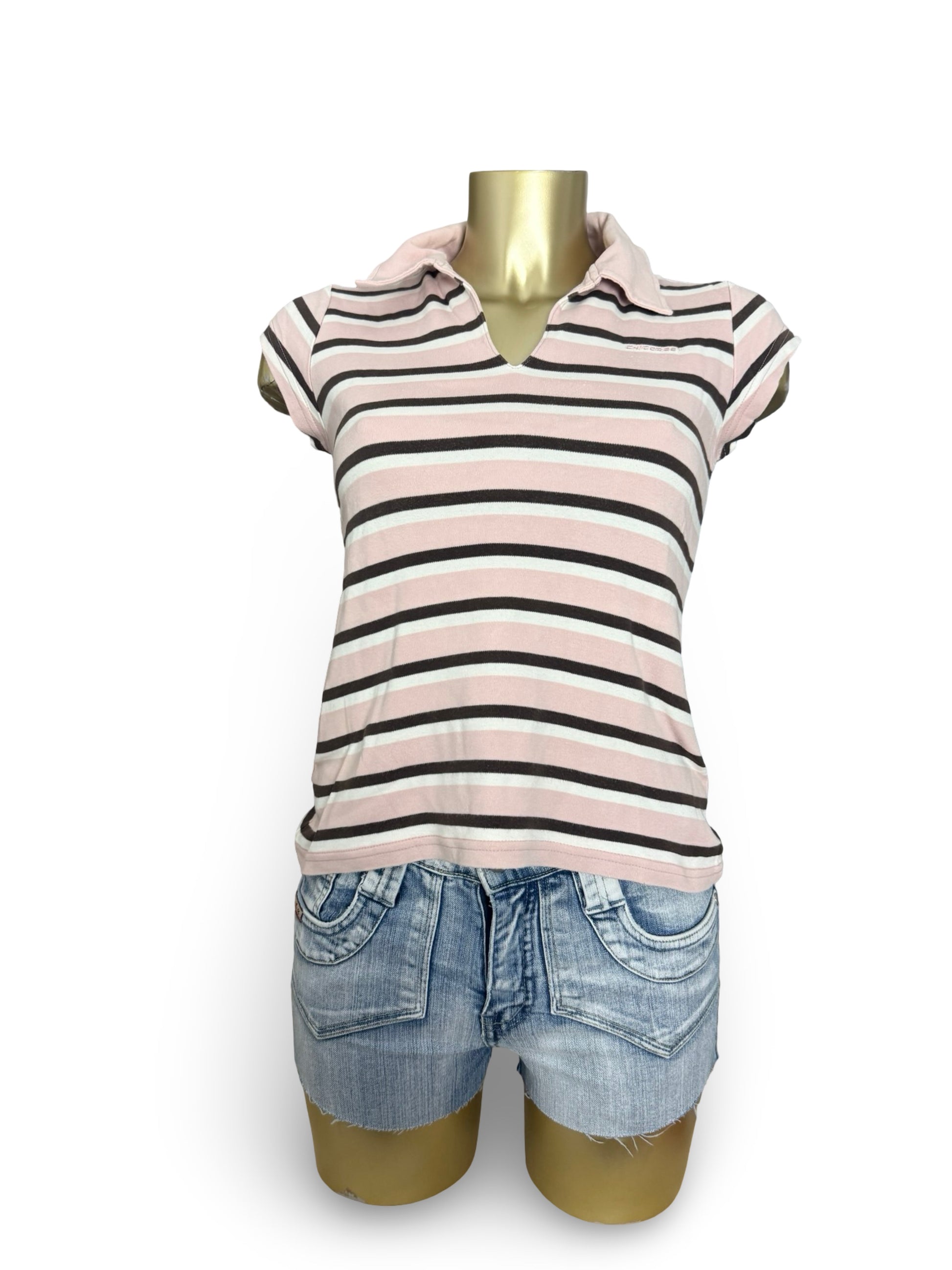 Baby pink striped cotton polo tee (S/M)