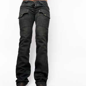 Black denim low rise straight legs pants (XS)