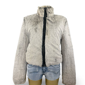 Black 2 in 1 reversible faux fur puffer jacket (S/M)