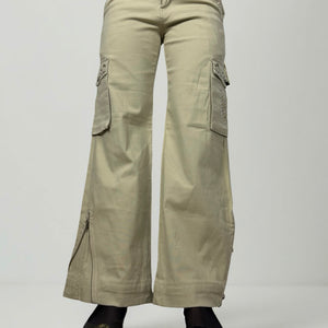 Beige low rise cargo baggy pants (S)