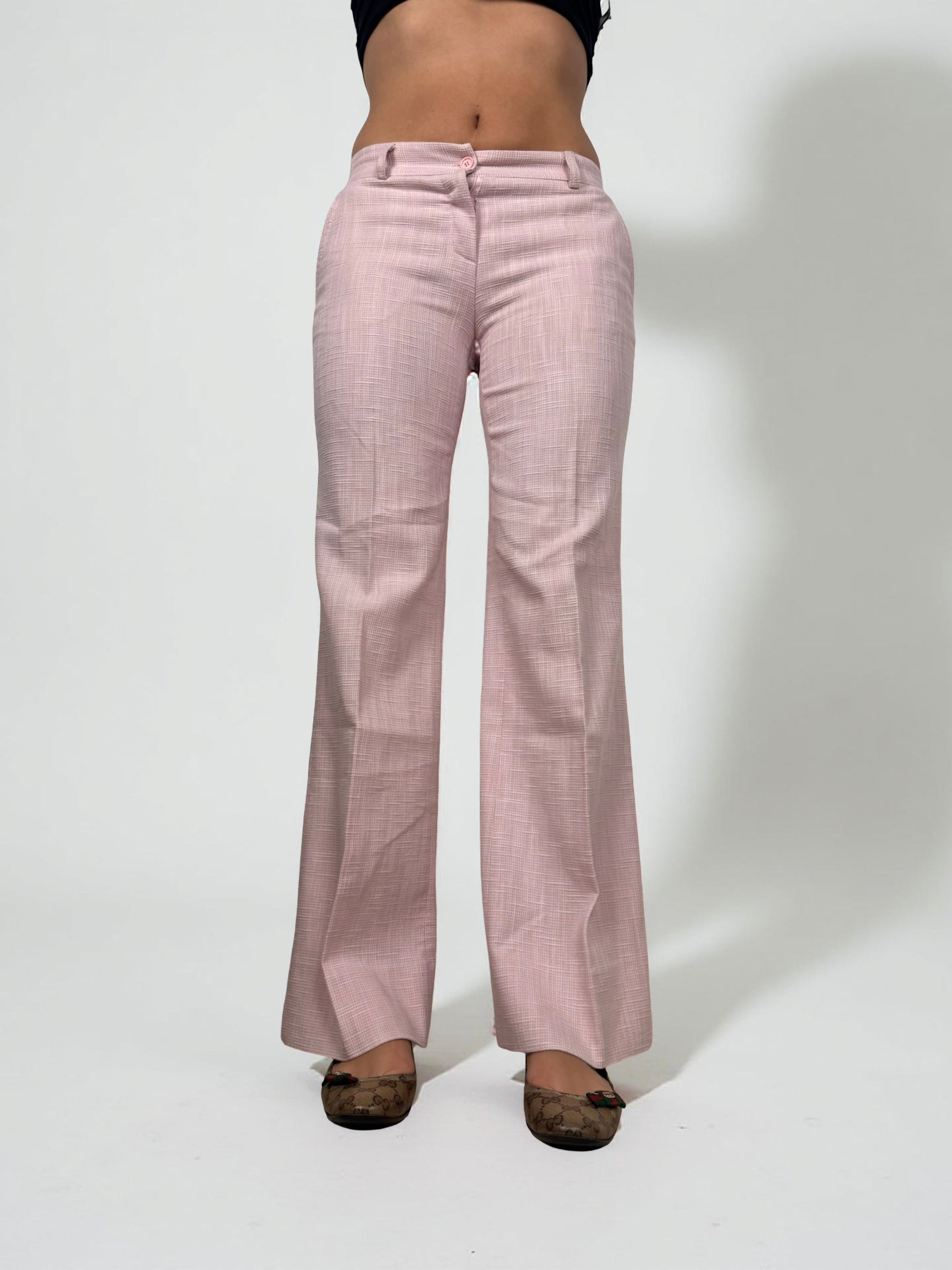 Pink office siren low rise flare pants (S)