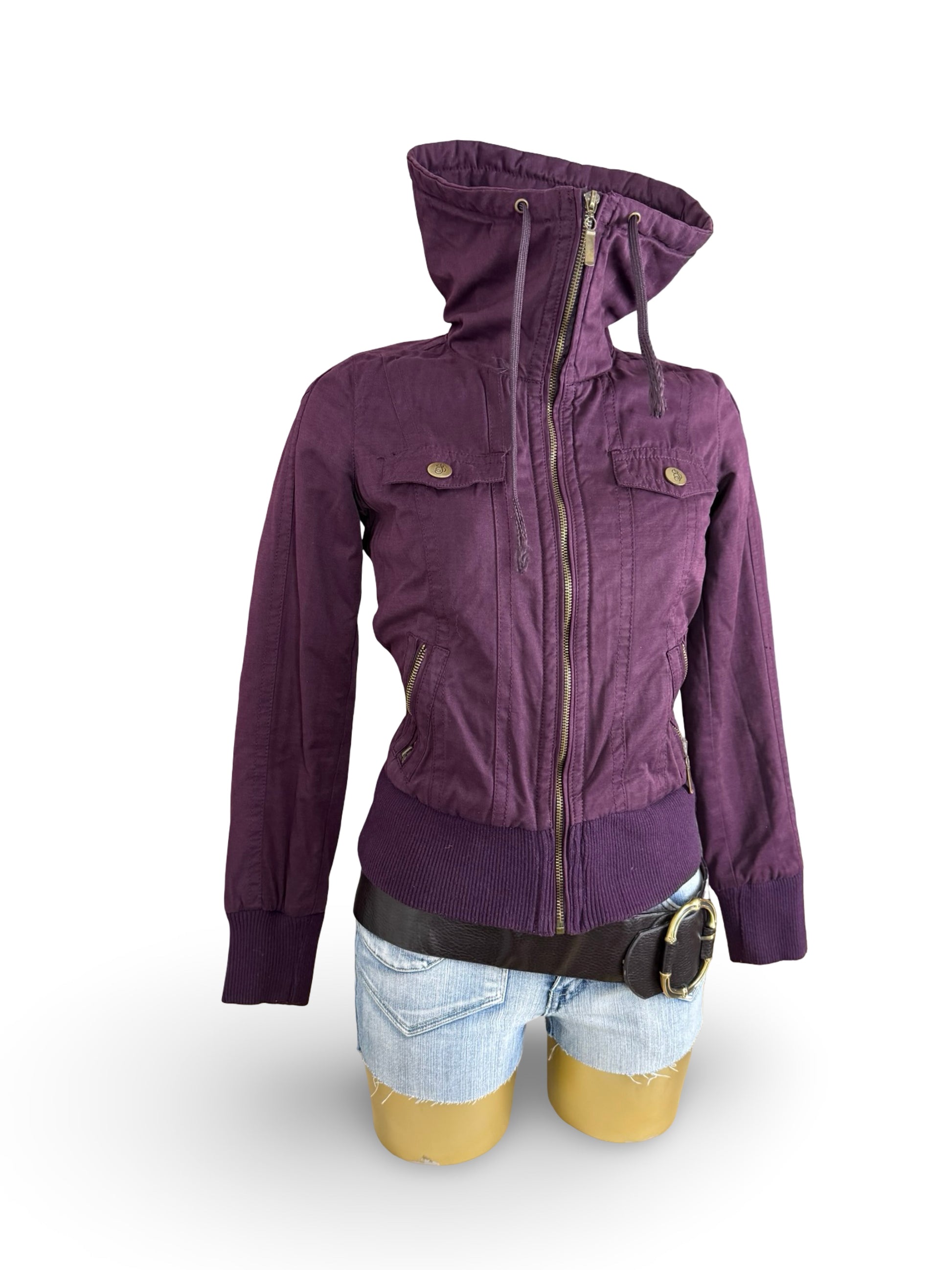 Purple zip up high neck biker jacket (S)