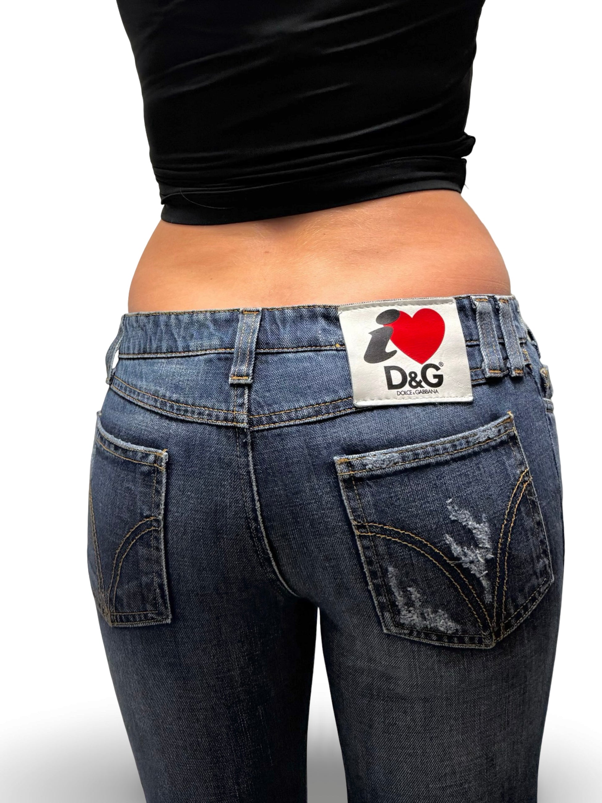 Blue denim low rise skinny pants (S)