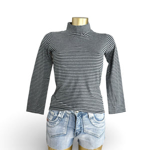 Grey striped cotton turtleneck long sleeves top (S)