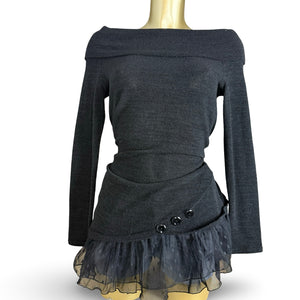 Black turtleneck / off shoulder knitted mini dress (S)