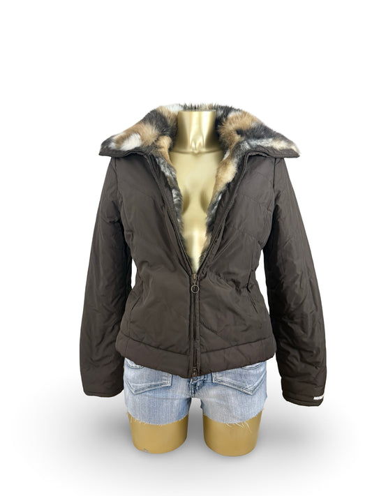 Brown inside faux fur winter puffer jacket (M)