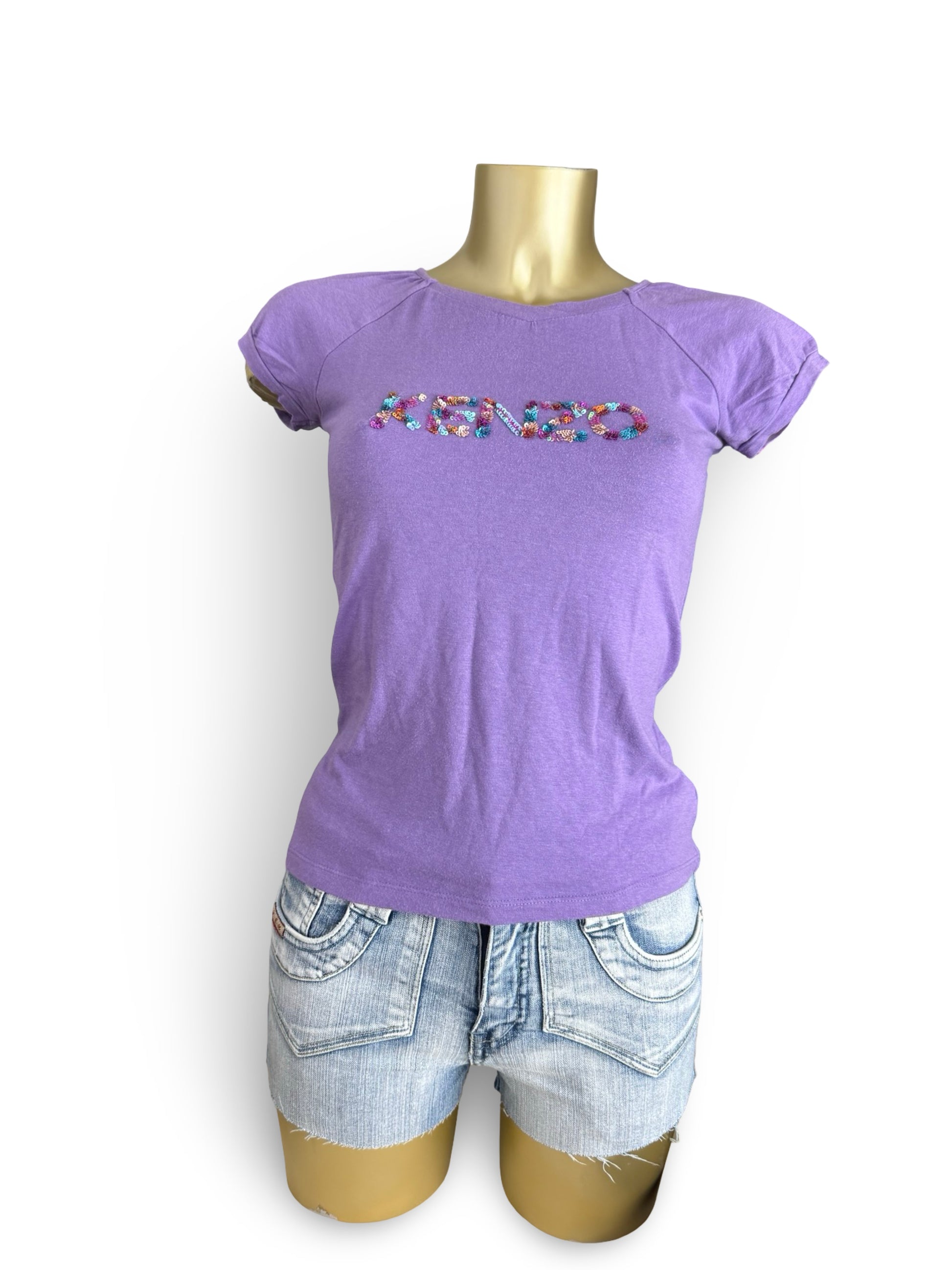 Purple sequins logo tee (S/M)