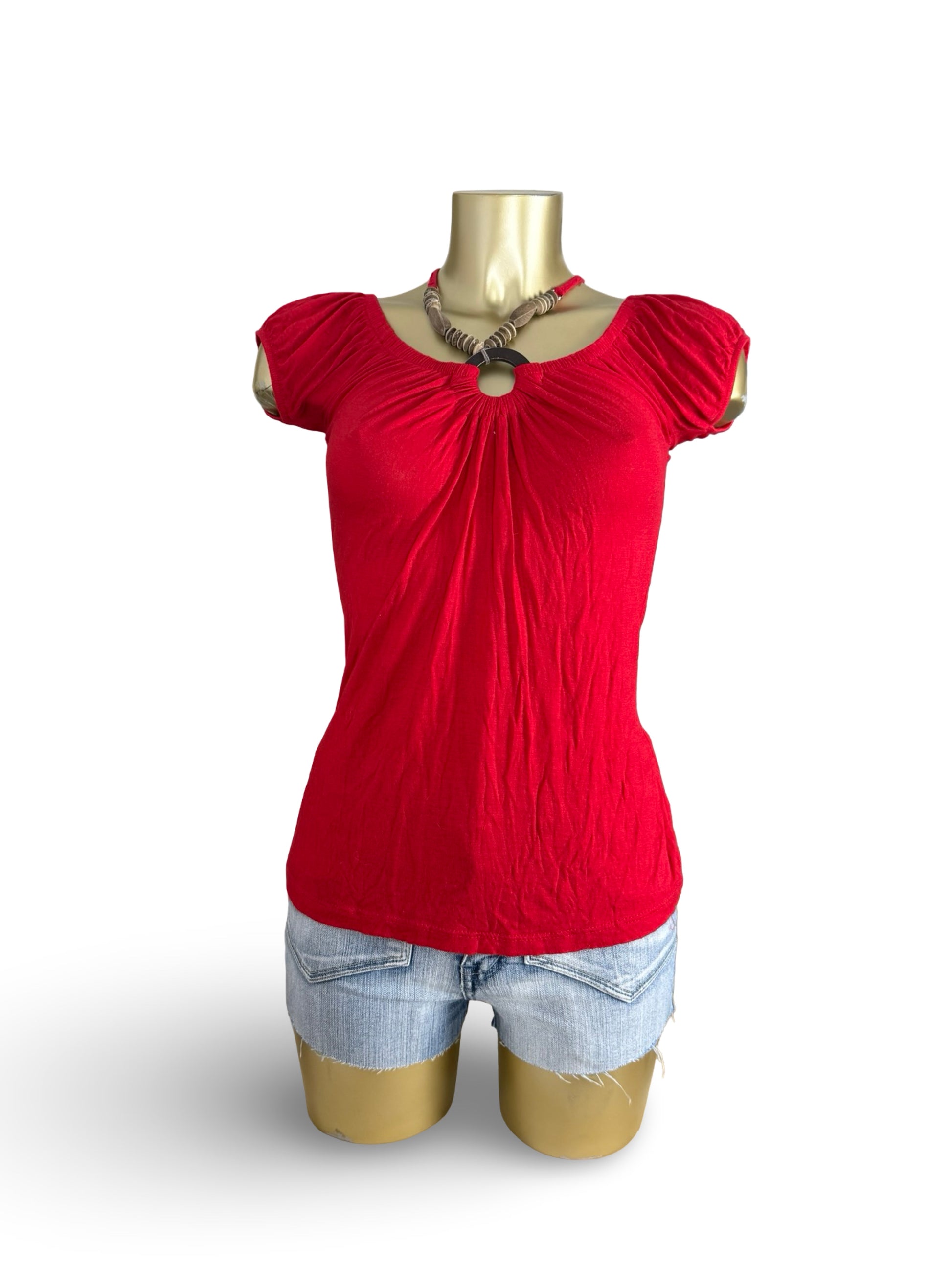 Red pearls tight fit top (S/M)