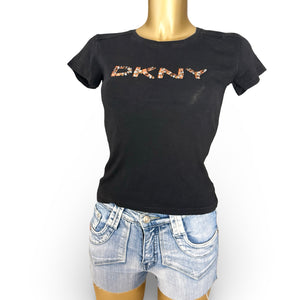 Black sequins logo baby tee (S)