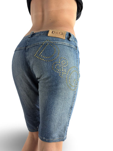 Blue denim low rise mid short (M)