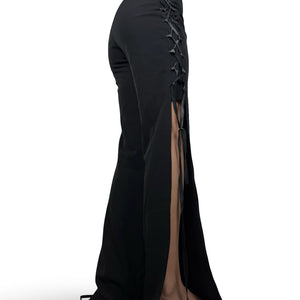 Black low waist office tie up flare pants (S/M)