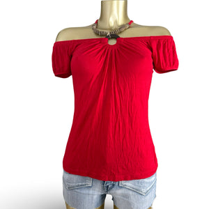 Red pearls tight fit top (S/M)
