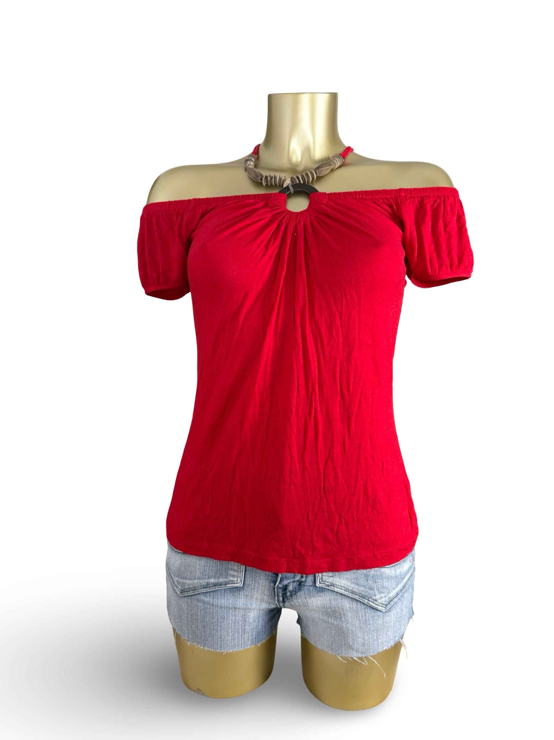 Red pearls tight fit top (S/M)