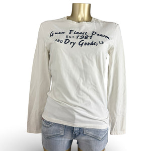 White text print cotton long sleeves top (M)