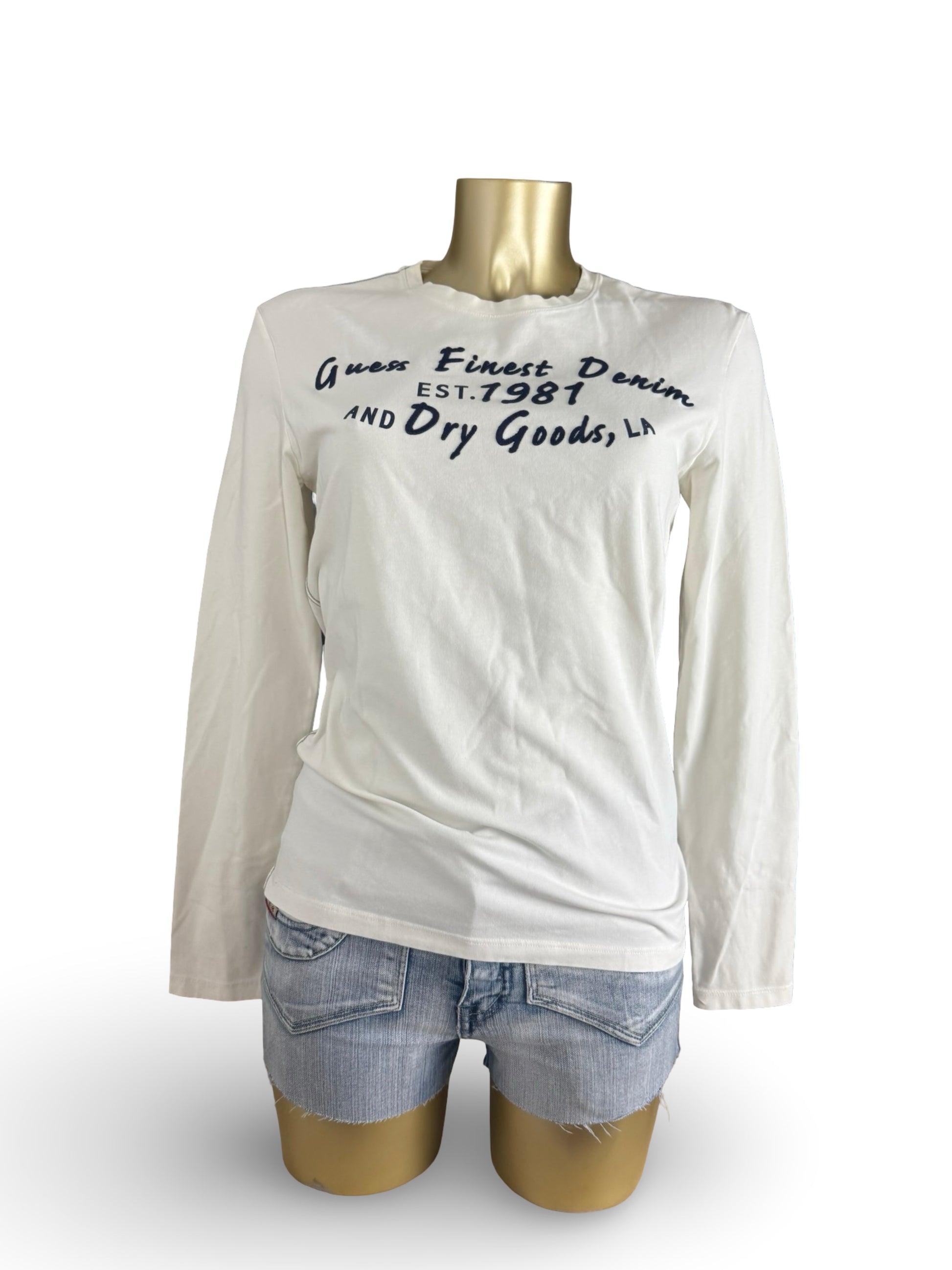 White text print cotton long sleeves top (M)