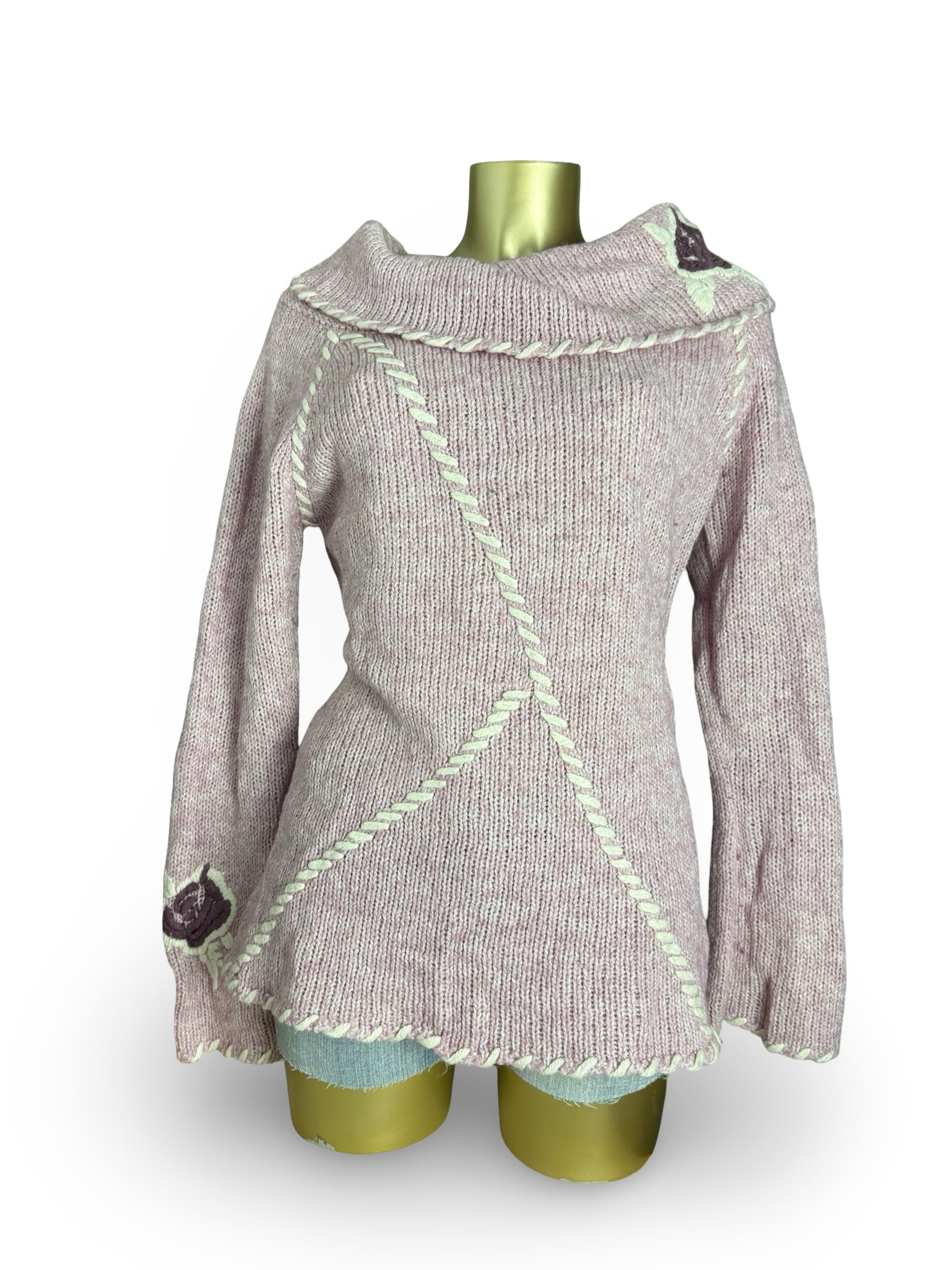 Pink floral wool turtleneck knit jumper (XL)